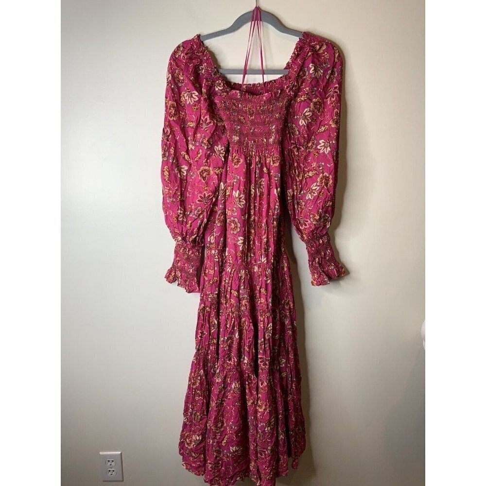 Free People Sweet Escape Smocked Shirred Maxi Dress Size S Boho Pink Floral NEW - Picture 6 of 9